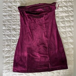 Urban Social burgundy velvet metallic strapless dress
